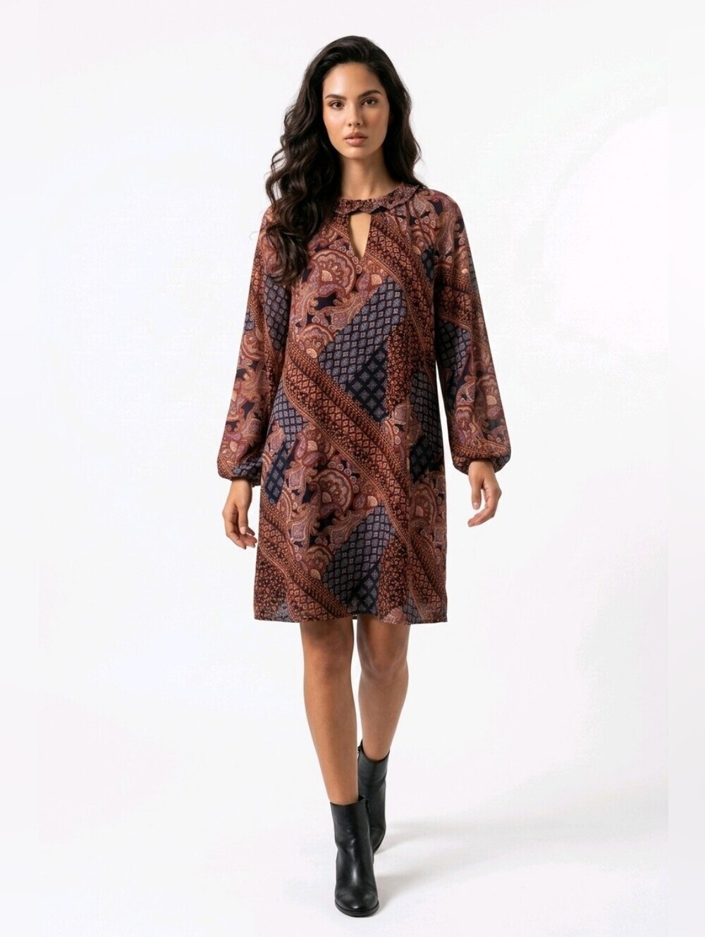 Paisly HIPPY Paisley PATCHWORK BOHO SPRING DRESS Casual Career Popover XS NEW
